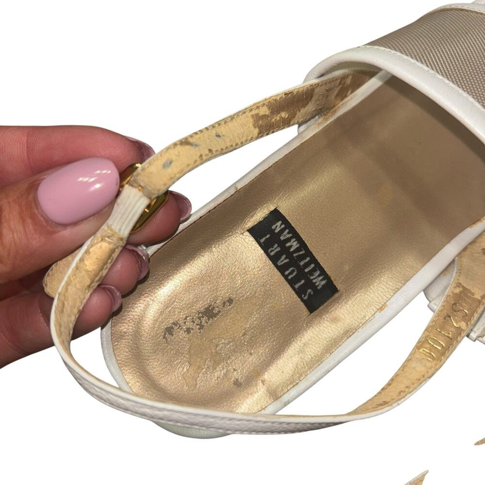 Stuart Weitzman White Y2K Stappy Mesh Sandals Women’s 6-6.5 Narrow Kitten Heel - Picture 10 of 12